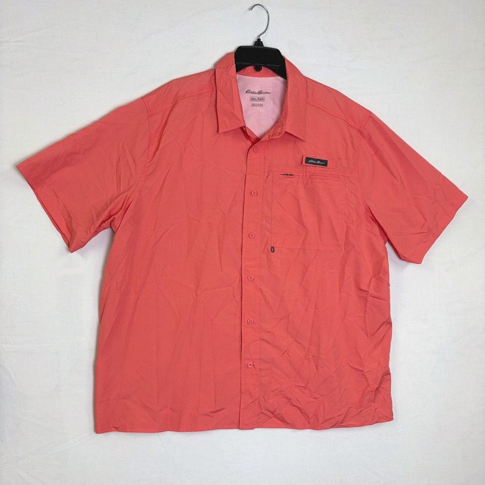 Eddie Bauer Mens XXL Short Sleeve Fishing Shirt Coral Pink Ripstop Gorp Outdoor